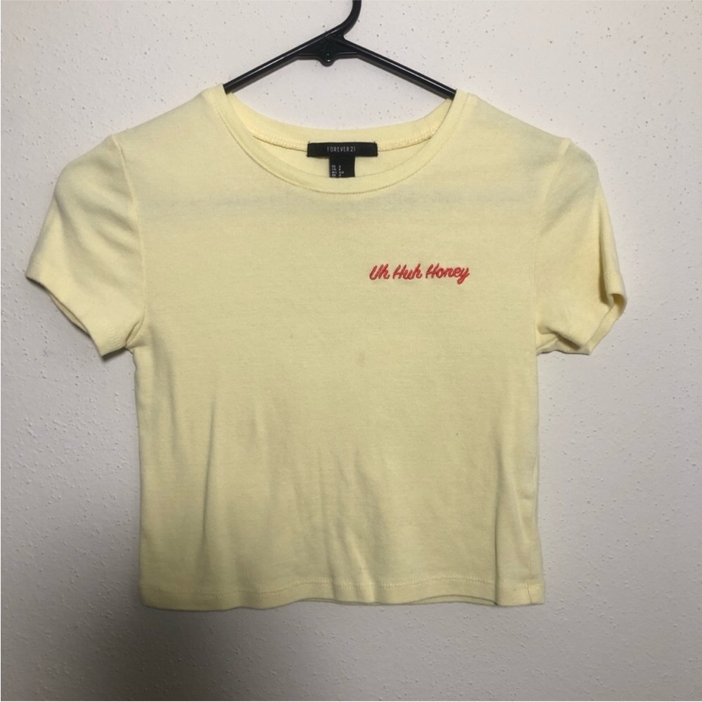 Forever 21 Women's Graphic Crop Top Short Sleeve Baby Yellow Size S Summer Top